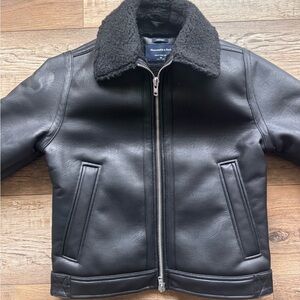 Abercrombie & Fitch Black Faux Leather Jacket with Faux Fur Lining
